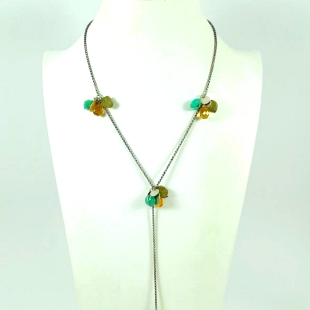 Beth Orduna Sterling Silver with citrine, peridot & chalcedonay cluster necklace